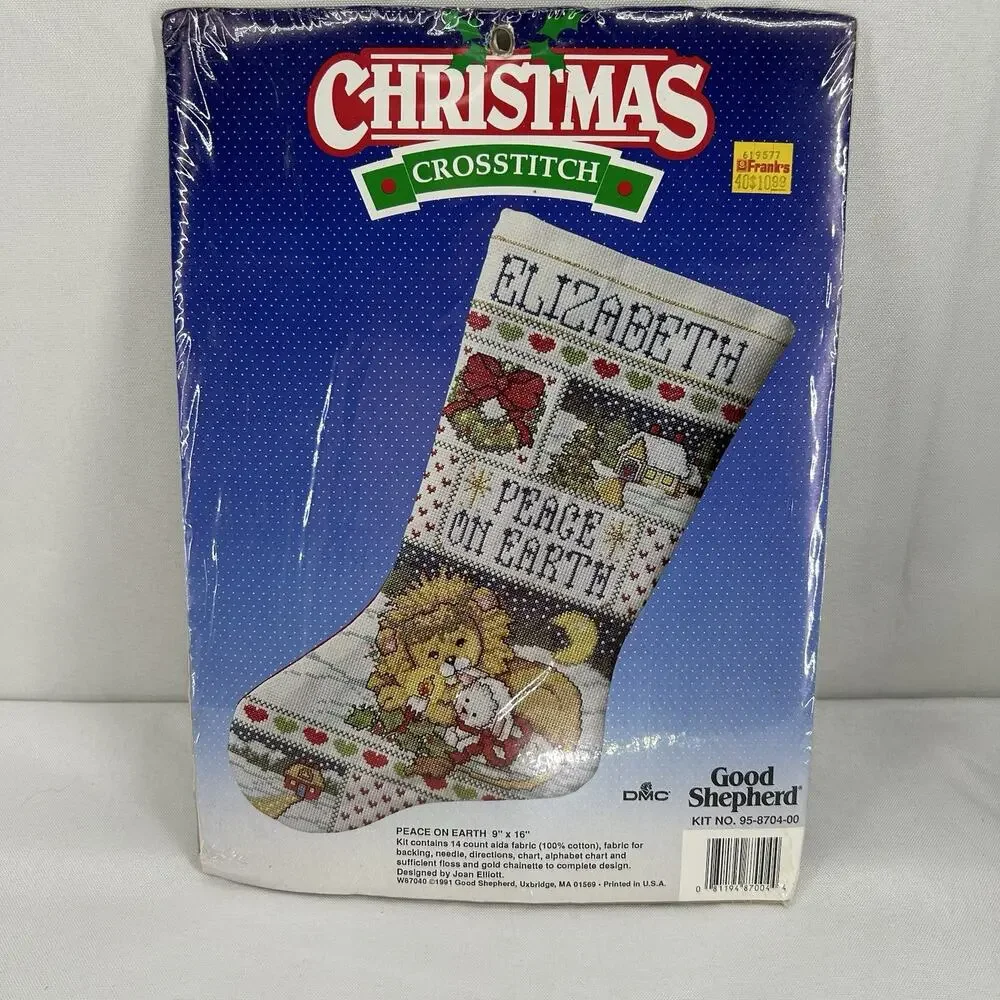 1990 Peace On Earth Cross Stitch Christmas Stocking Kit Good Shepherd Lion Lamb